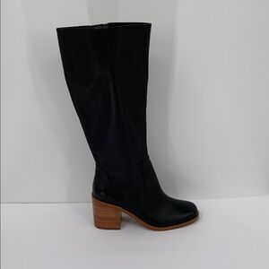 Linea Paolo Kinsley tall riding boots black chunky heel leather zipper women 10